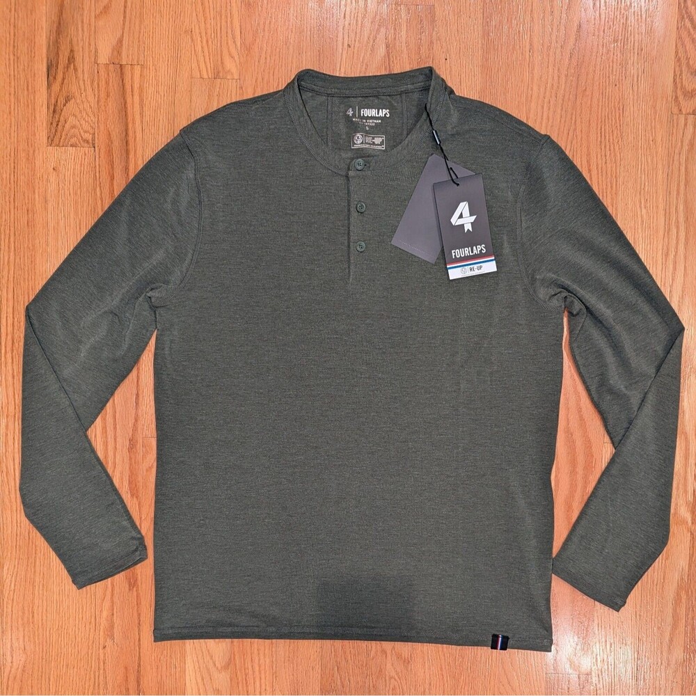 FourLaps Radius Long Sleeve Henley Shirt Thyme Green Mens Small 4 Laps NWT